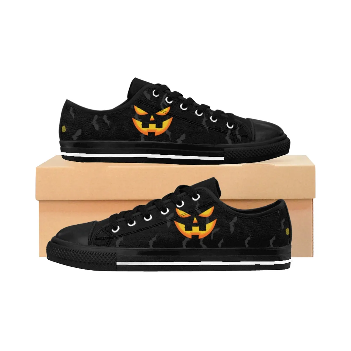 Men's Halloween Bats Sneakers, Gray Party Pumpkin Face Low Top Running Tennis Shoes