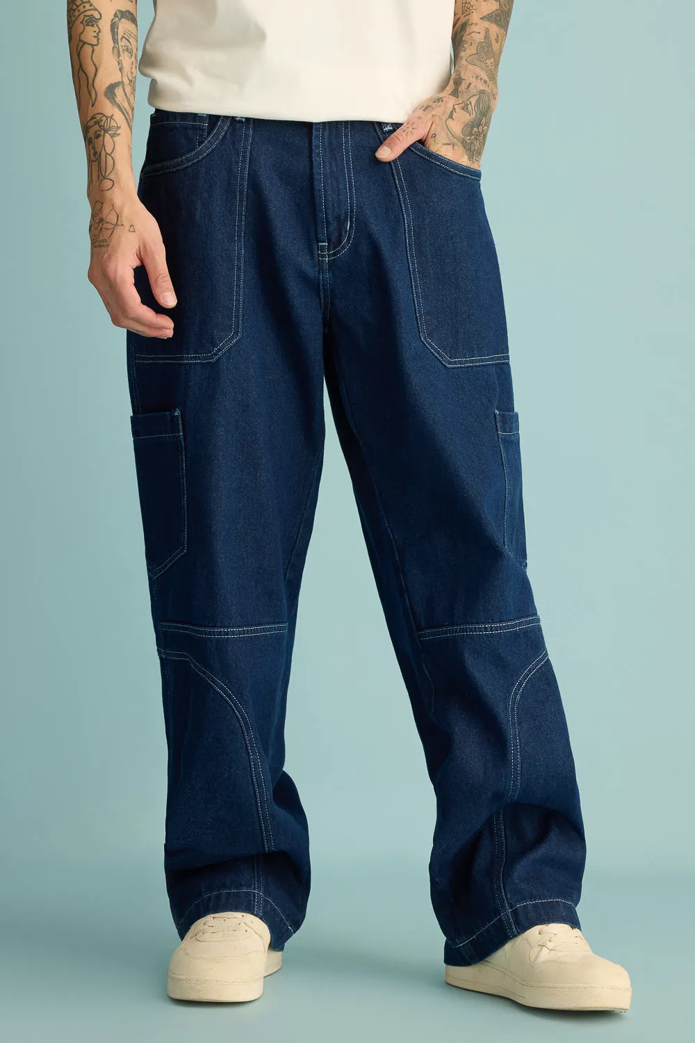 Men's Ocean Contrast Seam Cargo Jeans