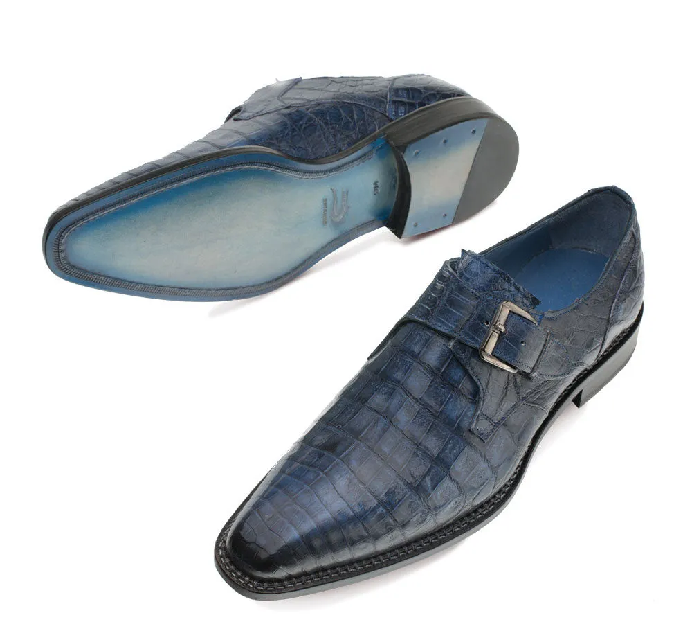 Mezlan Magnus Crocodile Monkstrap Shoe Blue