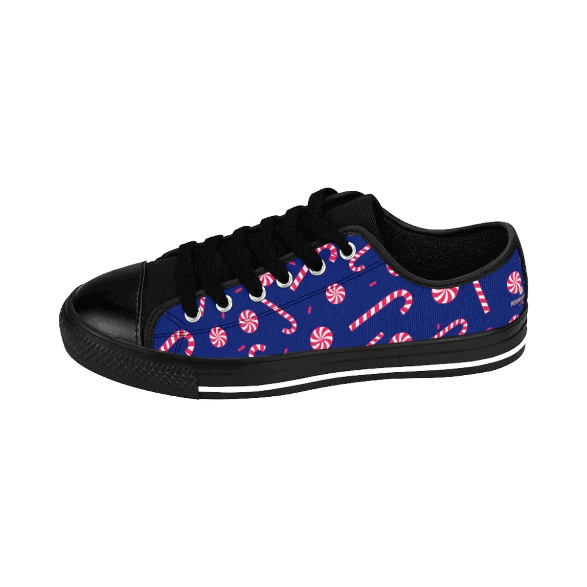 Navy Blue Christmas Men's Sneakers, Red White Candy Cane Low Top Best Tennis Shoes