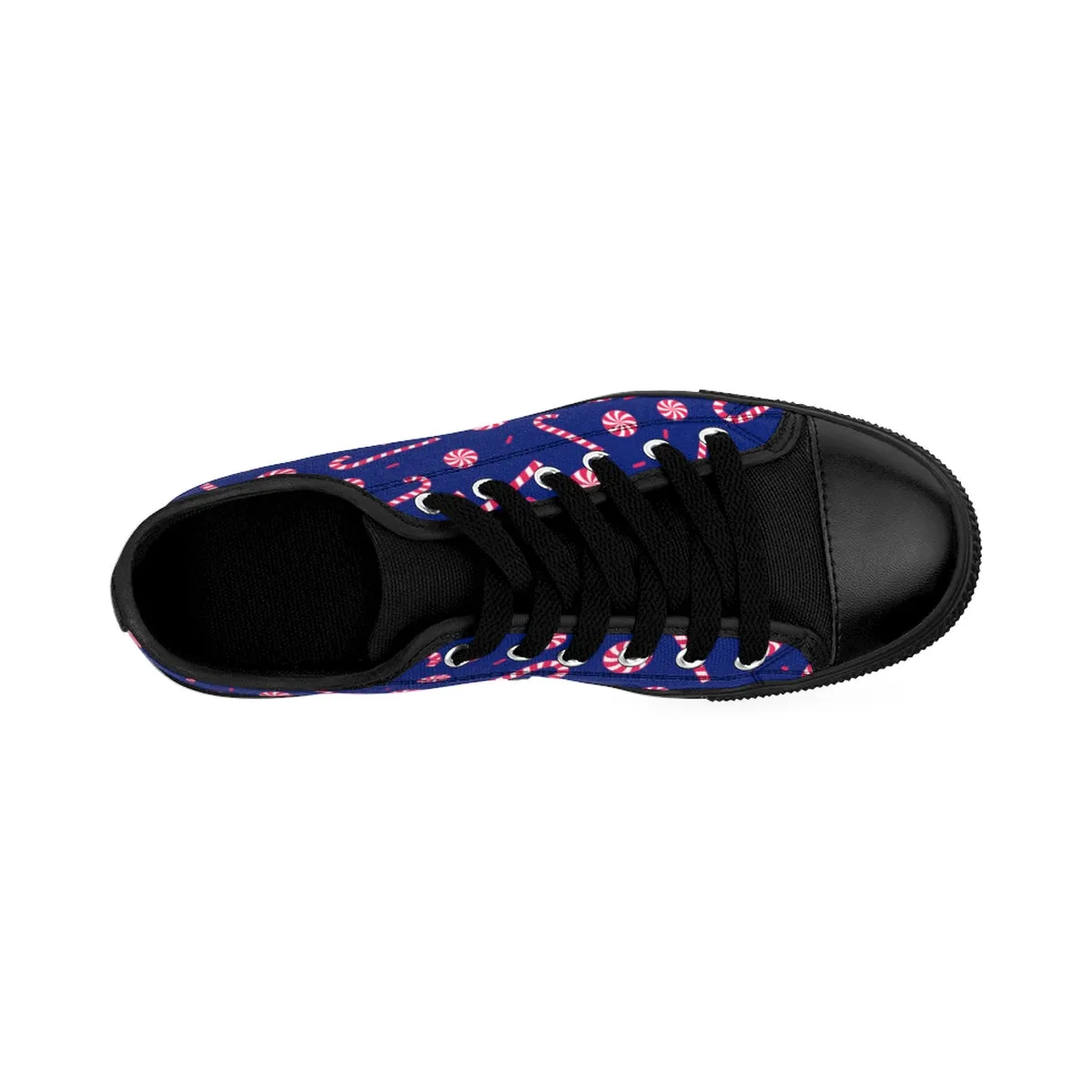 Navy Blue Christmas Men's Sneakers, Red White Candy Cane Low Top Best Tennis Shoes