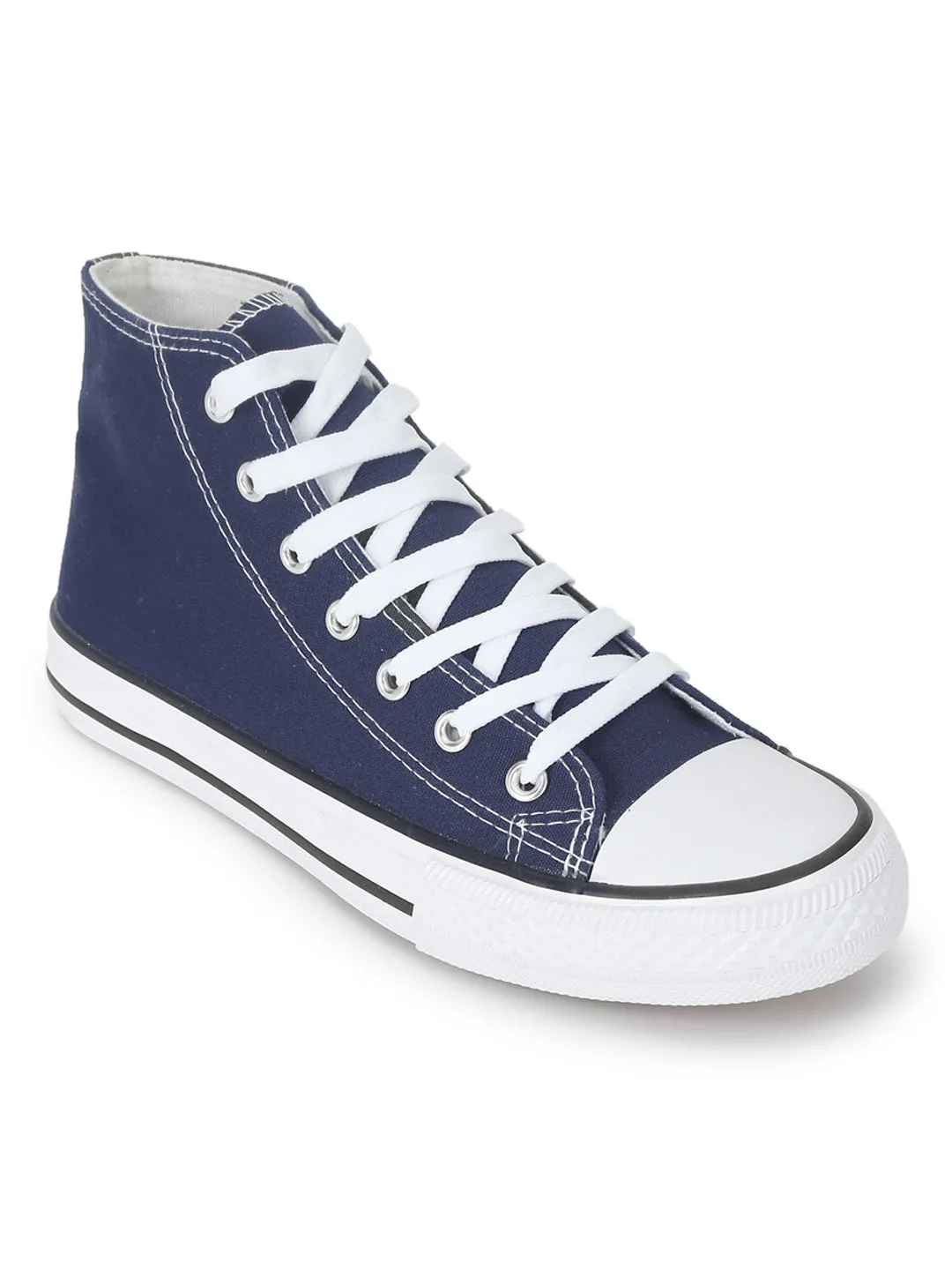 Navy Canvas High Ankle Stylish Lace-Up Sneakers (TC-CAN2-NVY)