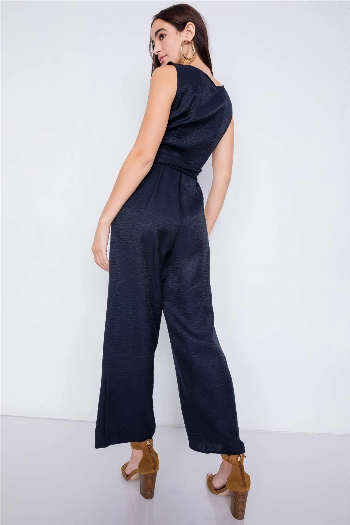 Navy Satin Wide Leg Maxi Wrap Cut-Out Jumpsuit