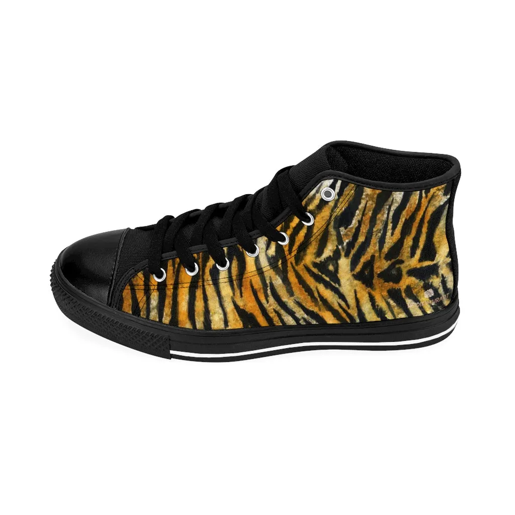 Orange Tiger Men's High-top Sneakers, Animal Striped Print Men's Designer Tennis Running Shoes