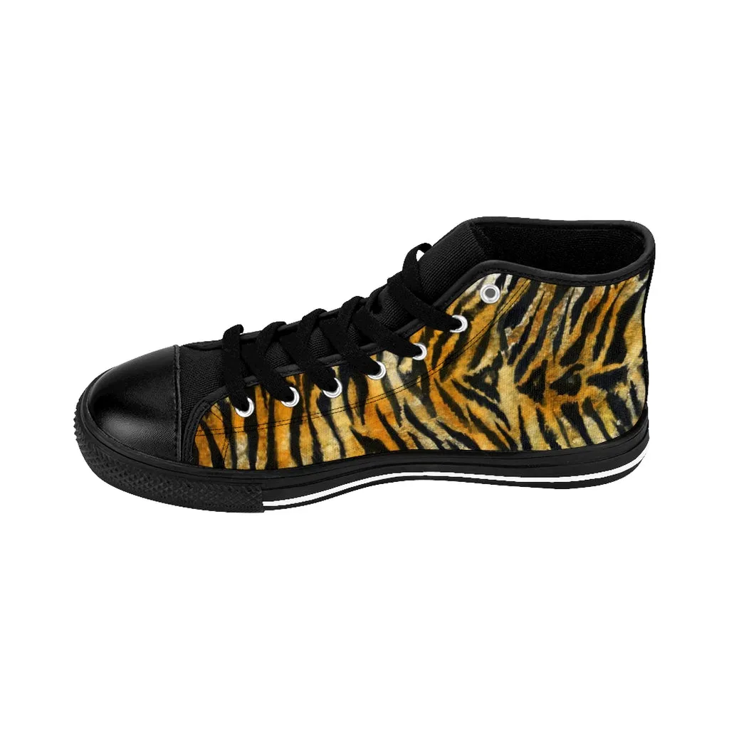 Orange Tiger Men's High-top Sneakers, Animal Striped Print Men's Designer Tennis Running Shoes