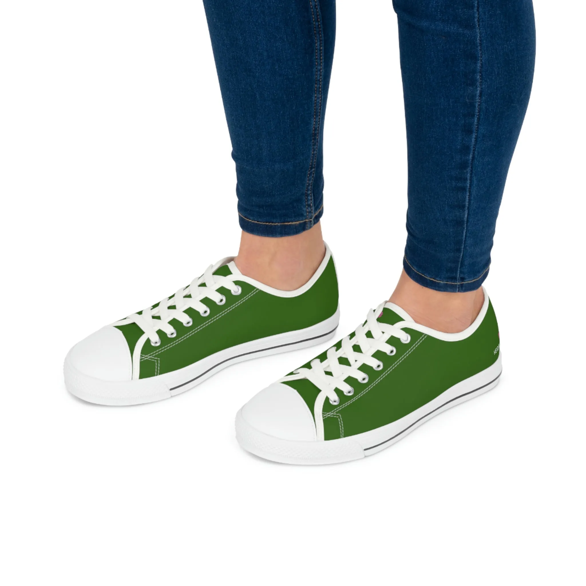 Pine Green Color Ladies' Sneakers, Green Solid Color Best Designer Canvas Fashion Women's Low Top Sneakers (US Size: 5.5-12)