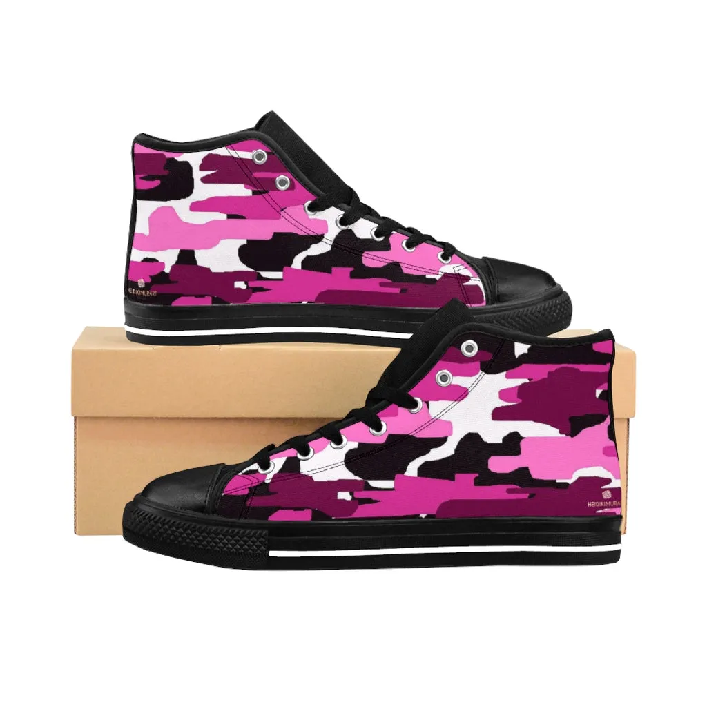 Pink Camo Women's Sneakers, Army Print Designer High-top Sneakers Tennis Canvas Shoes