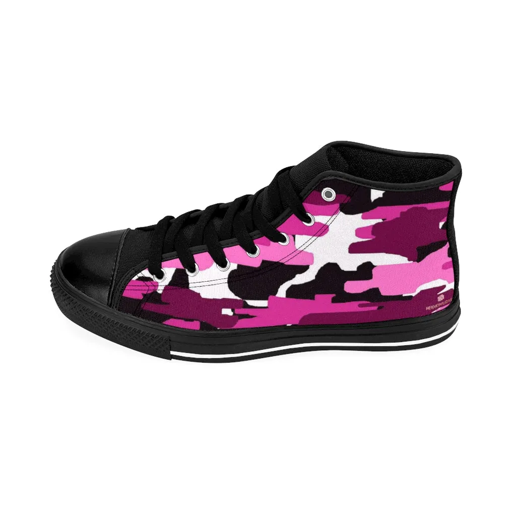 Pink Camo Women's Sneakers, Army Print Designer High-top Sneakers Tennis Canvas Shoes