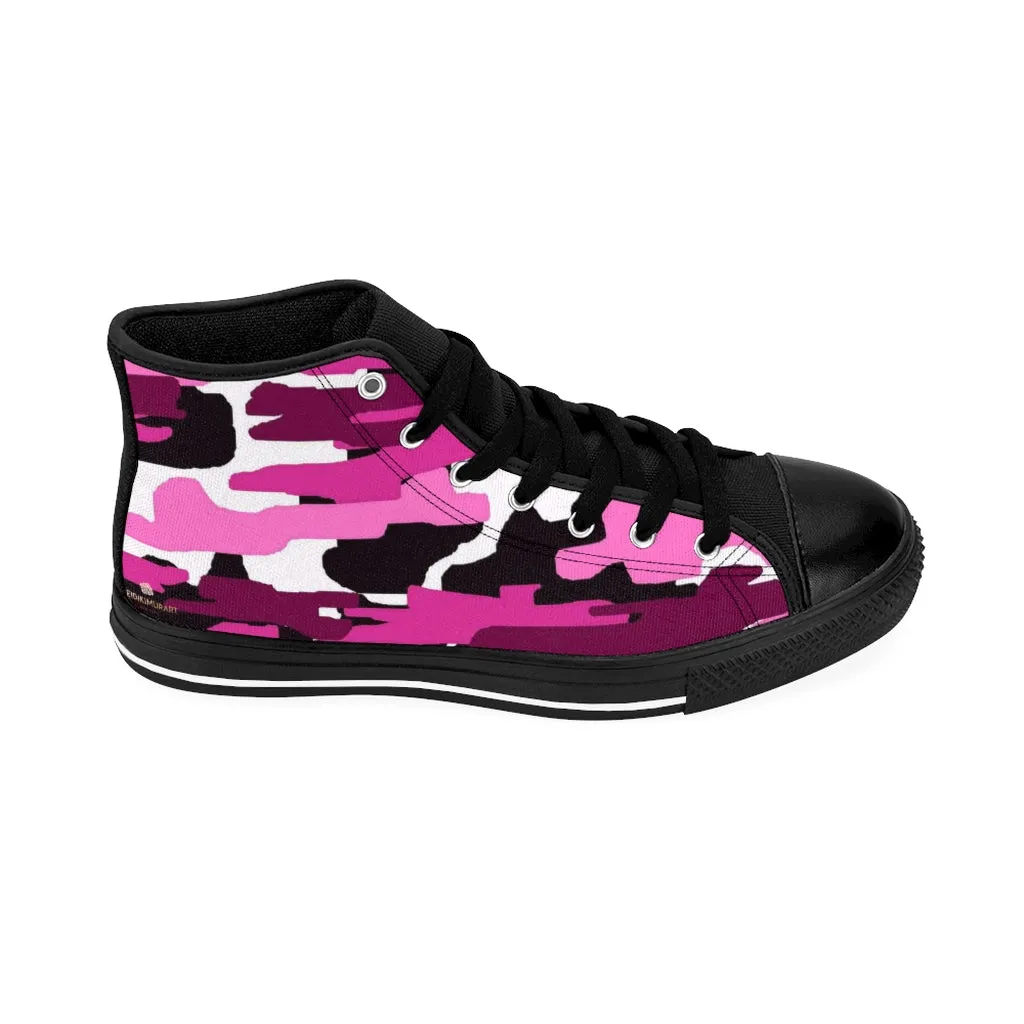 Pink Camo Women's Sneakers, Army Print Designer High-top Sneakers Tennis Canvas Shoes