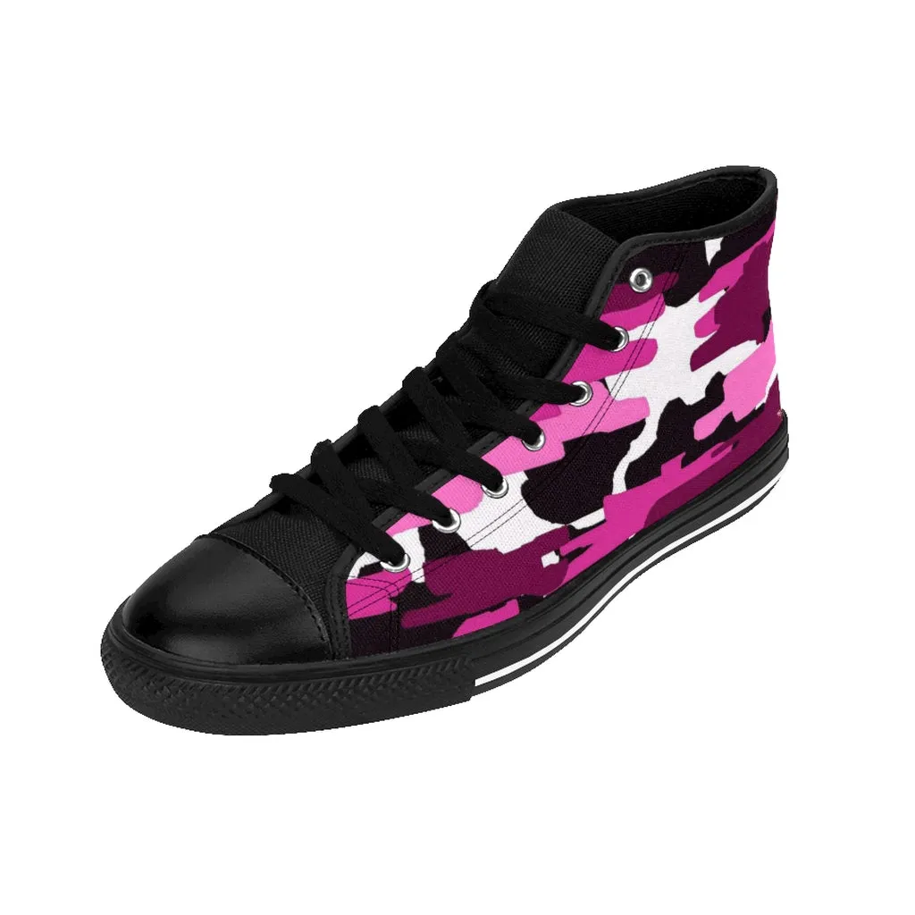 Pink Camo Women's Sneakers, Army Print Designer High-top Sneakers Tennis Canvas Shoes