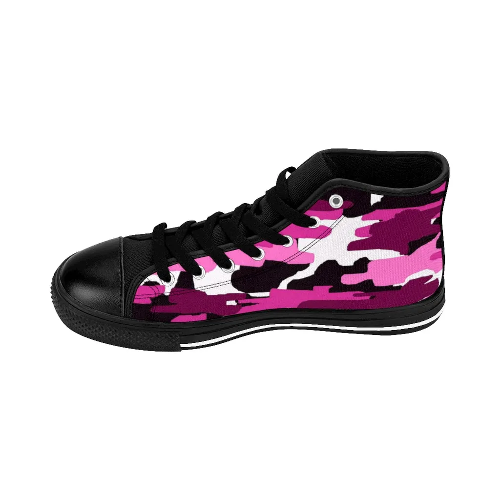 Pink Camo Women's Sneakers, Army Print Designer High-top Sneakers Tennis Canvas Shoes