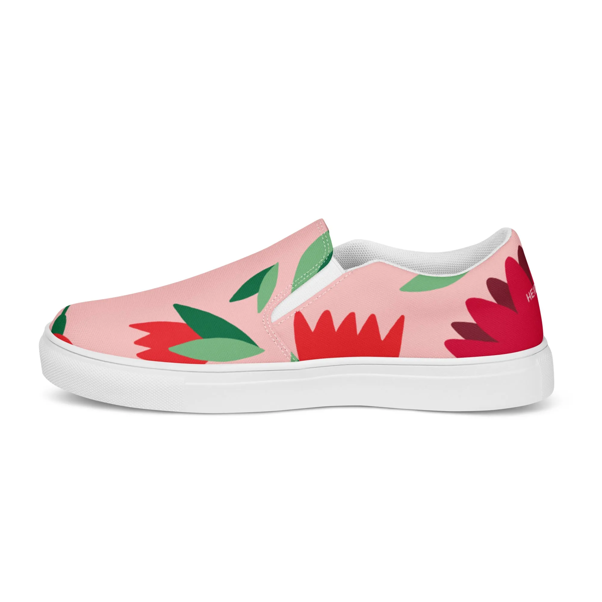 Pink Floral Women's Slip Ons, Red Floral Flower Print Women’s Slip-On Canvas Shoes (US Size: 5-12)