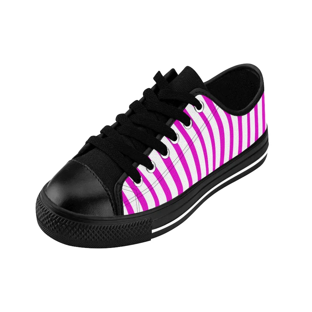 Pink White Striped Women's Sneakers, Modern Stripes Tennis Shoes For Ladies (US Size: 6-12)