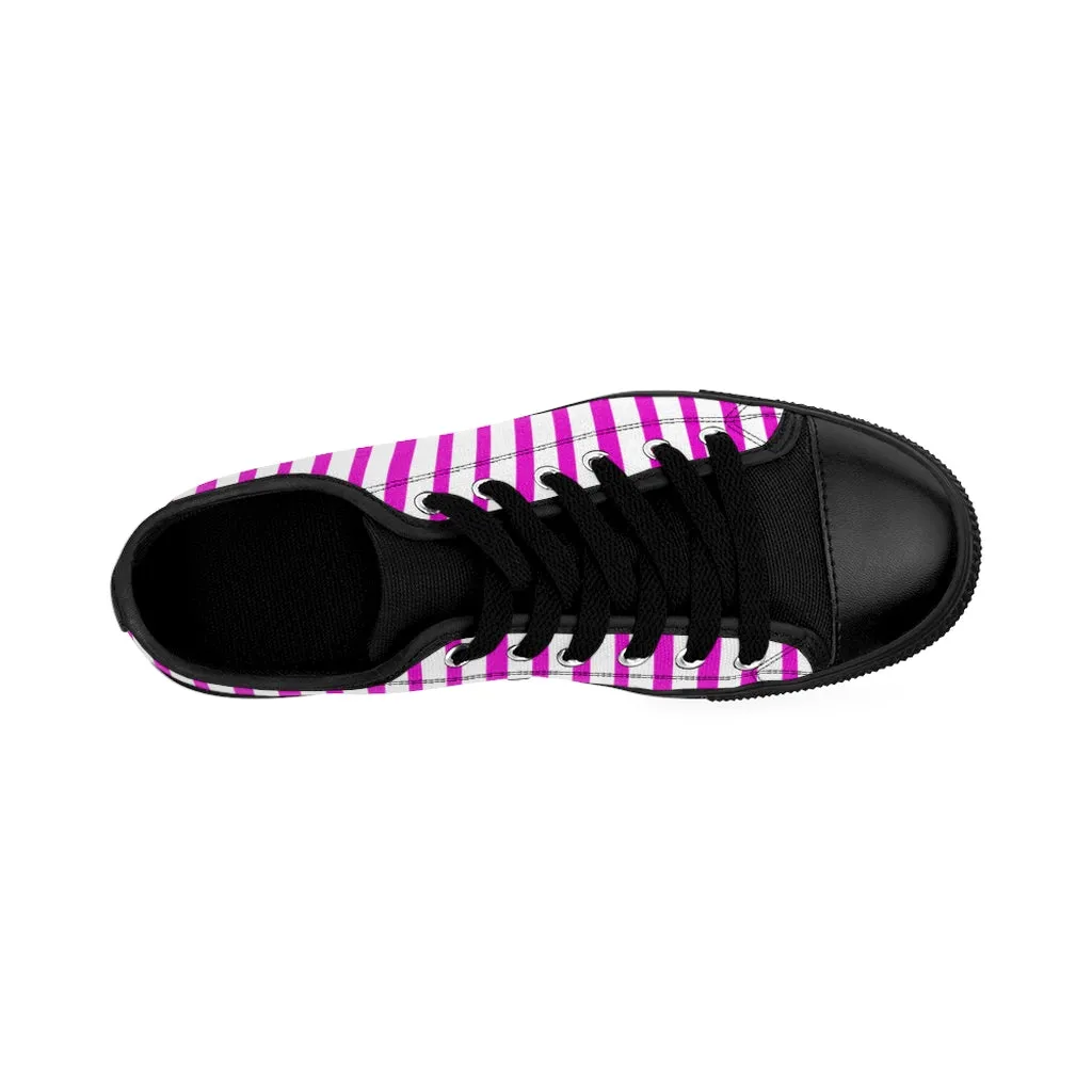 Pink White Striped Women's Sneakers, Modern Stripes Tennis Shoes For Ladies (US Size: 6-12)