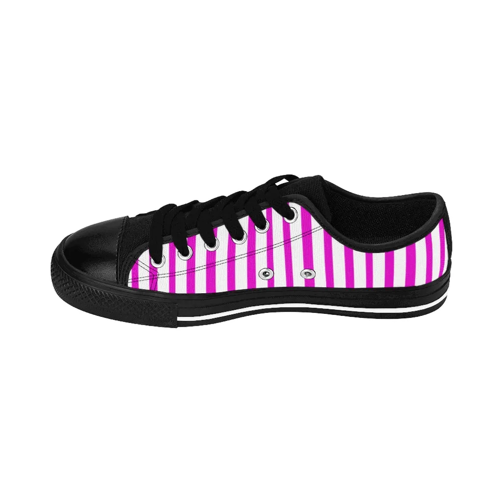 Pink White Striped Women's Sneakers, Modern Stripes Tennis Shoes For Ladies (US Size: 6-12)