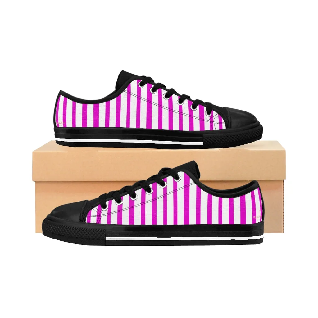 Pink White Striped Women's Sneakers, Modern Stripes Tennis Shoes For Ladies (US Size: 6-12)