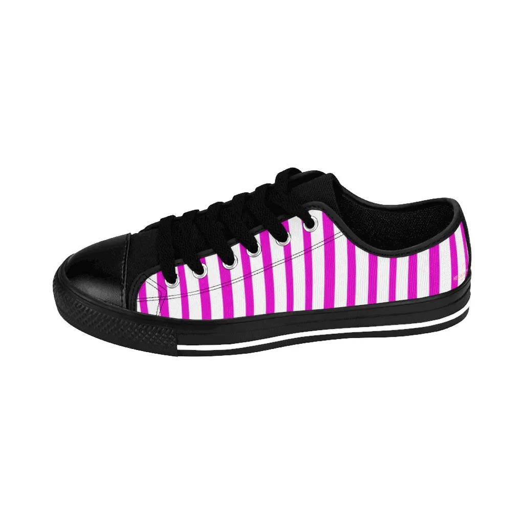 Pink White Striped Women's Sneakers, Modern Stripes Tennis Shoes For Ladies (US Size: 6-12)