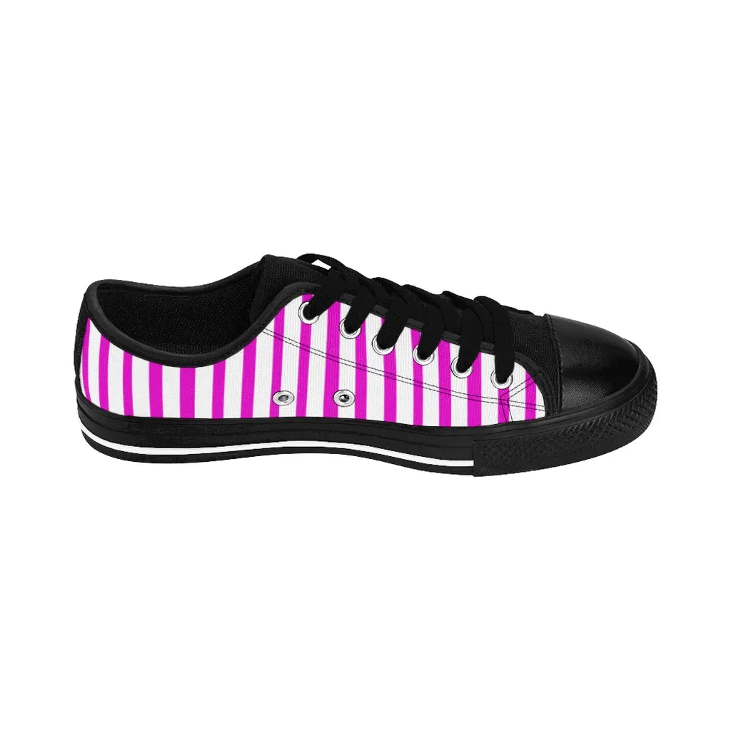 Pink White Striped Women's Sneakers, Modern Stripes Tennis Shoes For Ladies (US Size: 6-12)