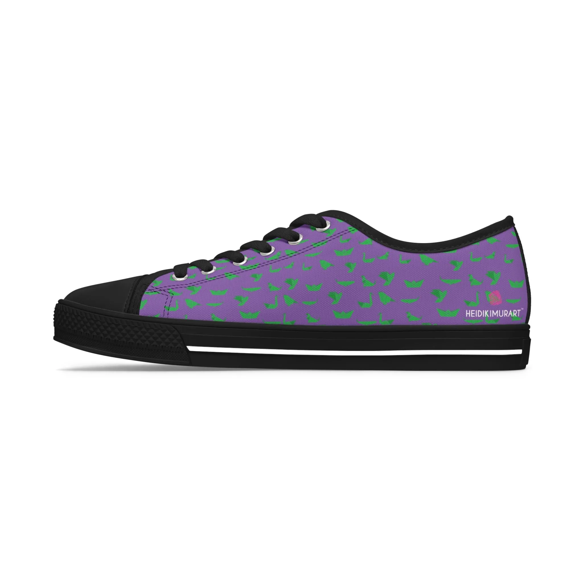 Purple Green Cranes Ladies' Sneakers, Best Women's Low Top Canvas Sneakers (US Size: 5.5-12)