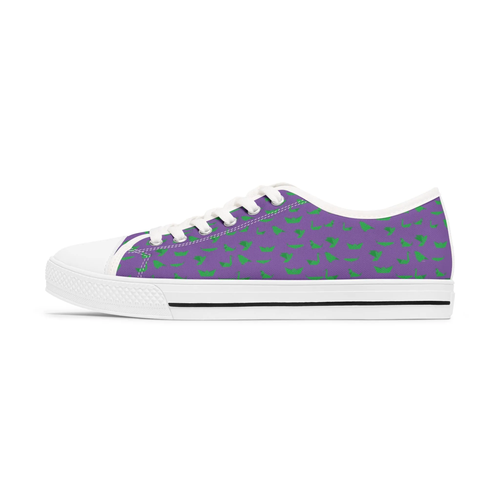 Purple Green Cranes Ladies' Sneakers, Best Women's Low Top Canvas Sneakers (US Size: 5.5-12)