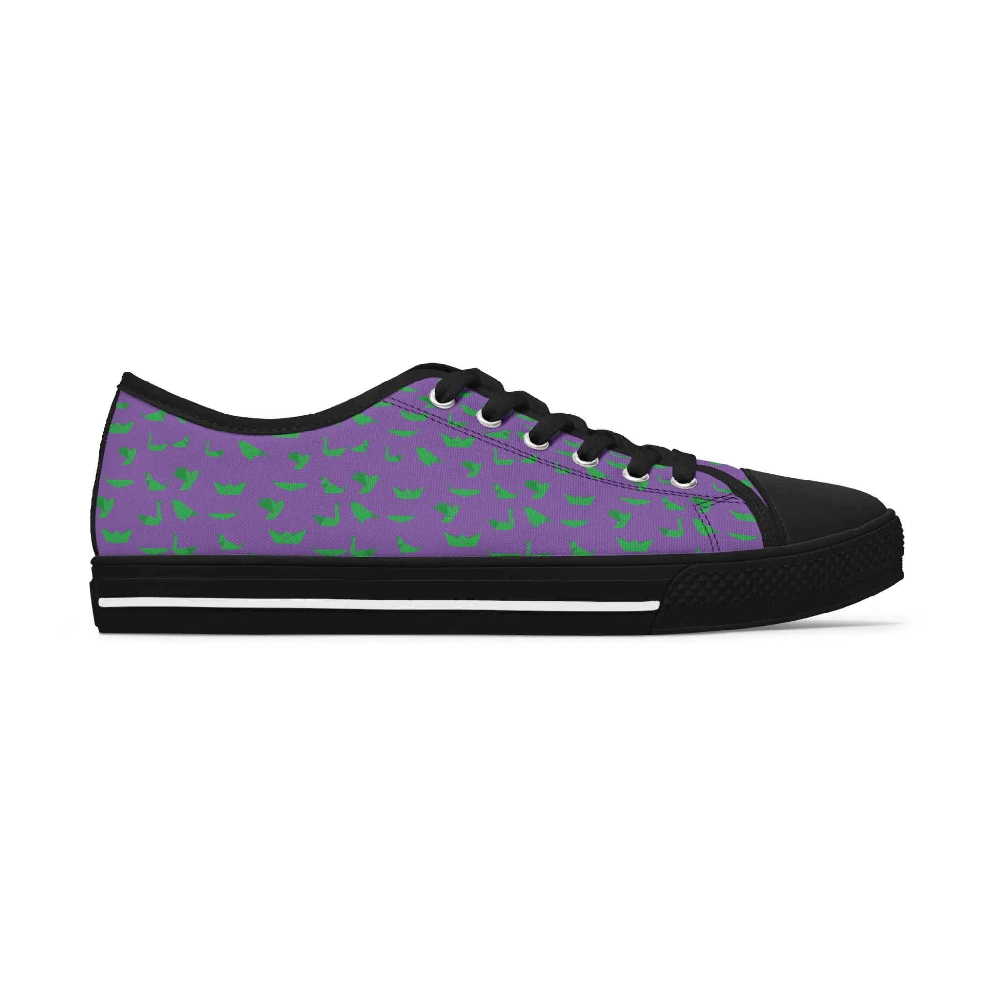 Purple Green Cranes Ladies' Sneakers, Best Women's Low Top Canvas Sneakers (US Size: 5.5-12)