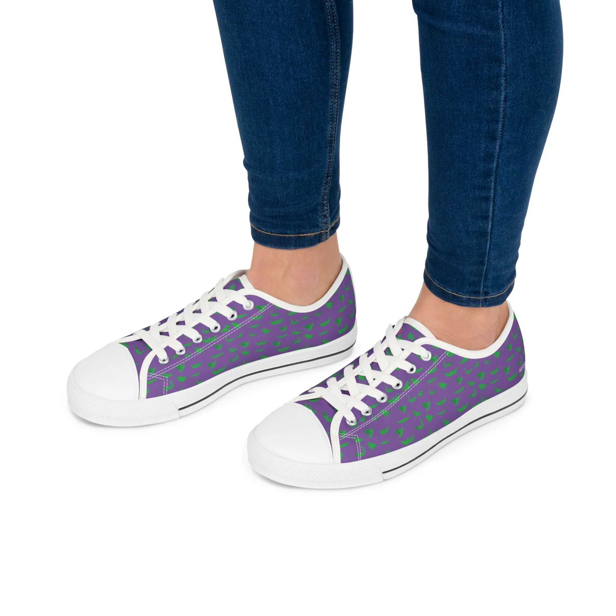 Purple Green Cranes Ladies' Sneakers, Best Women's Low Top Canvas Sneakers (US Size: 5.5-12)