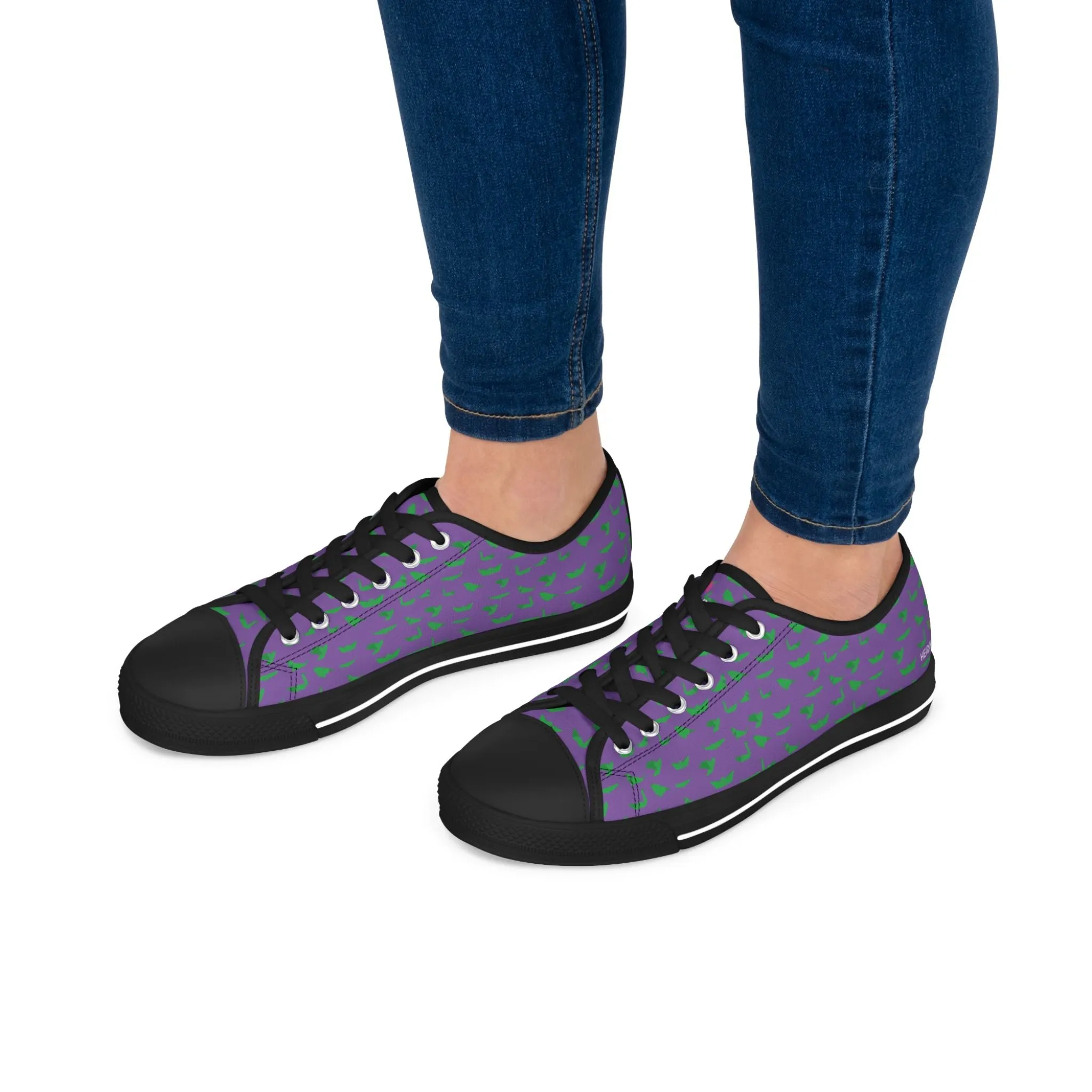 Purple Green Cranes Ladies' Sneakers, Best Women's Low Top Canvas Sneakers (US Size: 5.5-12)