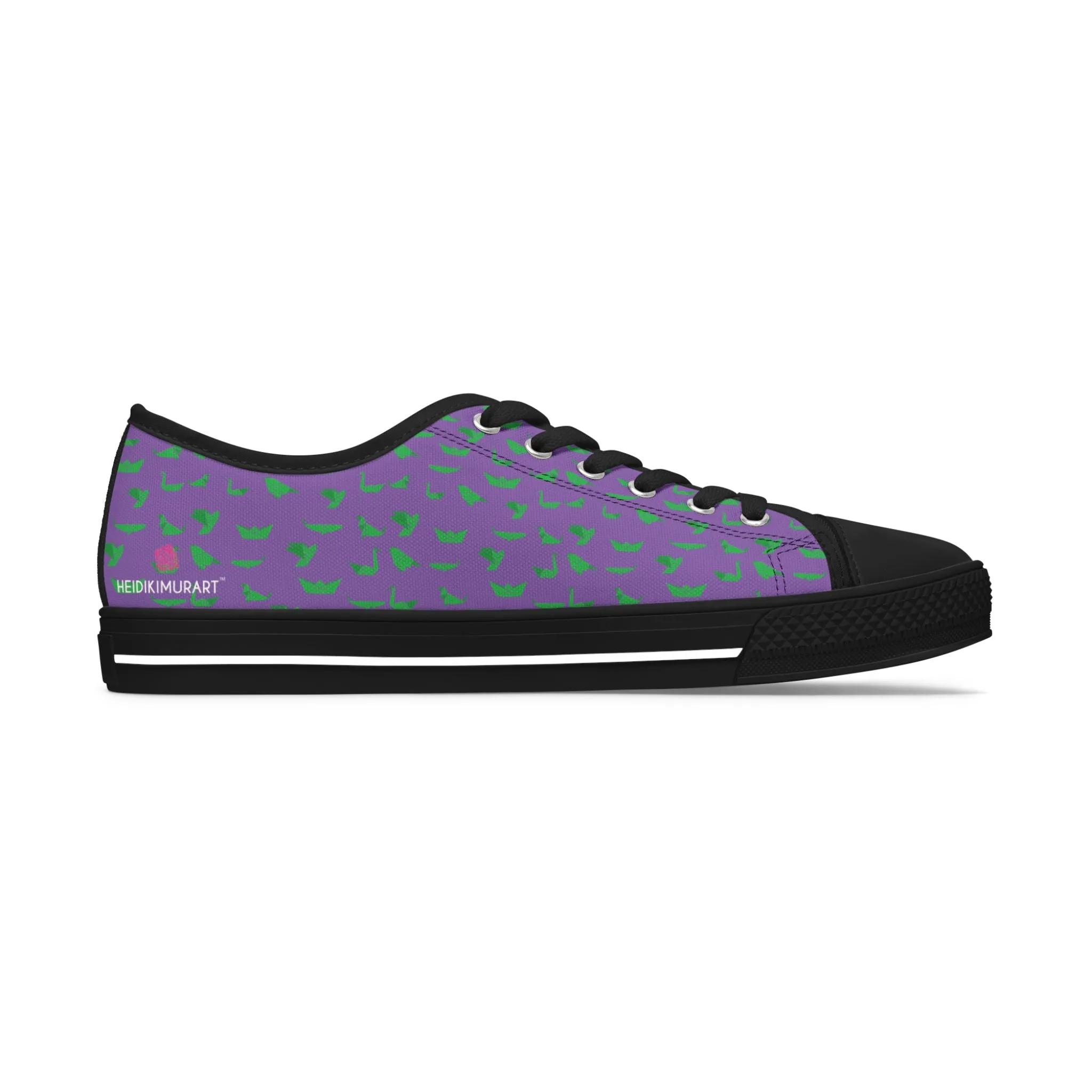 Purple Green Cranes Ladies' Sneakers, Best Women's Low Top Canvas Sneakers (US Size: 5.5-12)