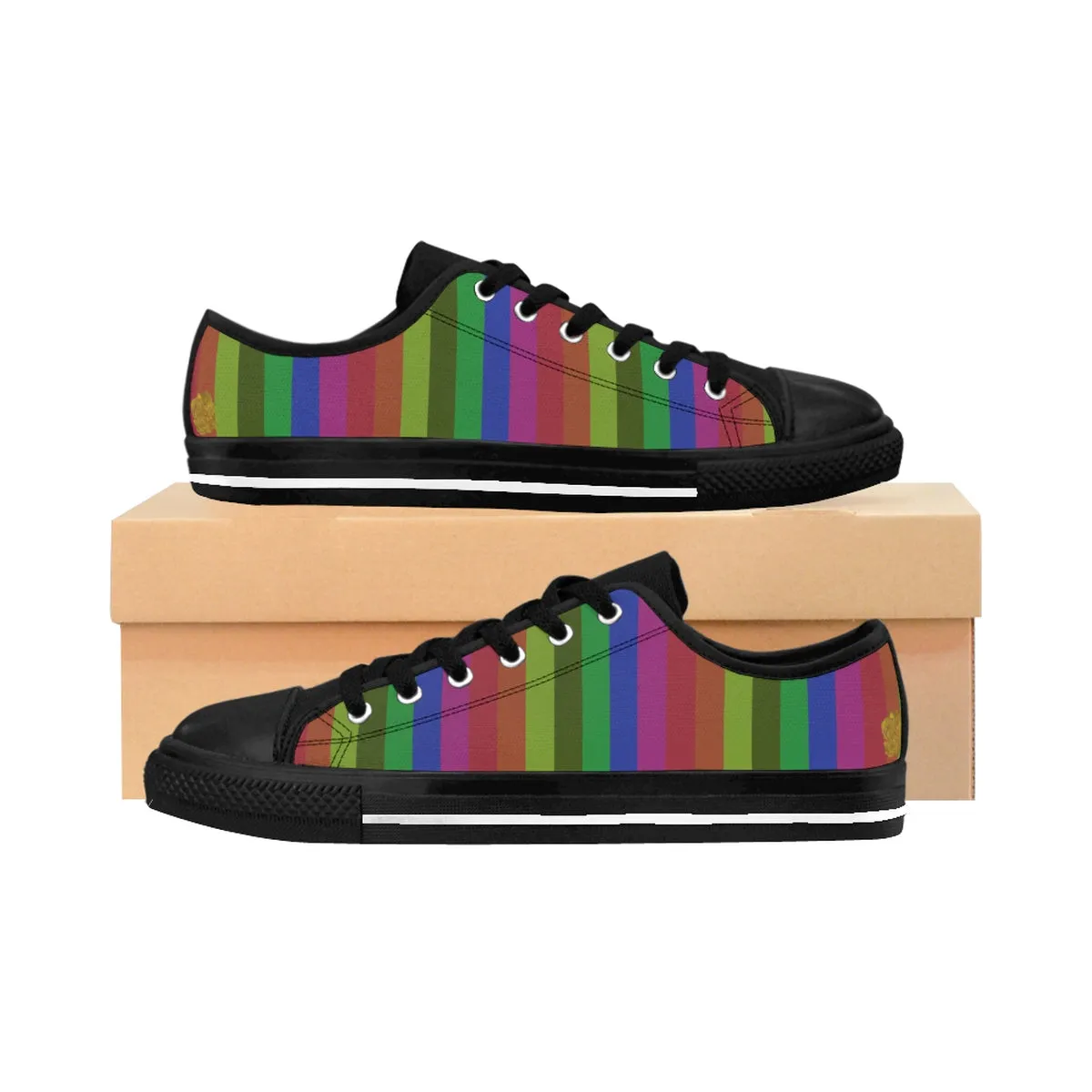 Rainbow Striped Ladies Tennis Shoes, Gay Pride Women's Low Top Sneakers Running Shoes(US Size: 6-12)