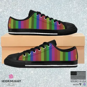 Rainbow Striped Ladies Tennis Shoes, Gay Pride Women's Low Top Sneakers Running Shoes(US Size: 6-12)