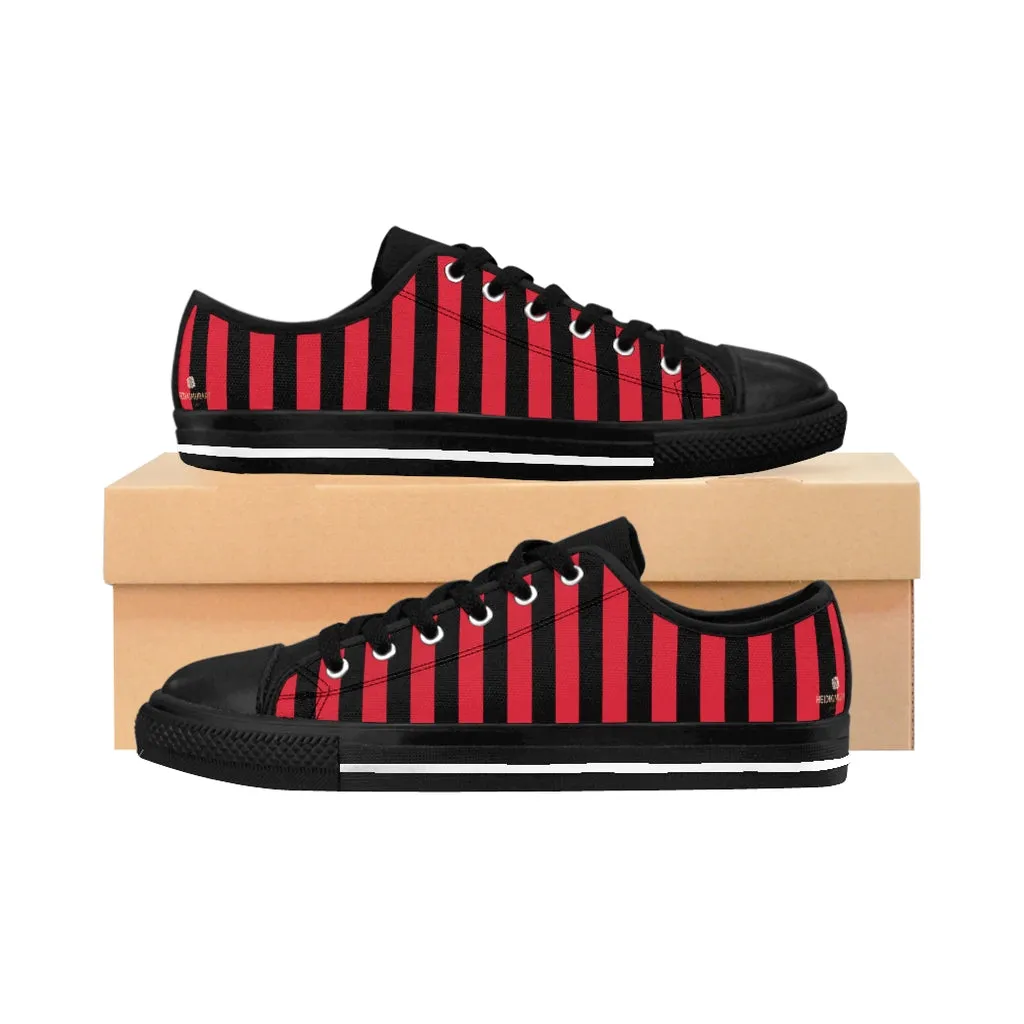 Red Black Striped Women's Sneakers, Modern Stripes Tennis Shoes For Ladies (US Size: 6-12)