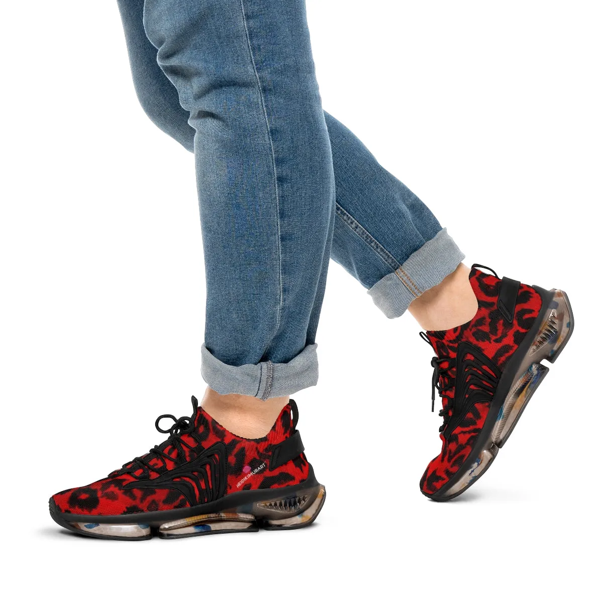 Red Leopard Print Men's Shoes, Best Leopard Animal Print Comfy Men's Mesh Sports Sneakers