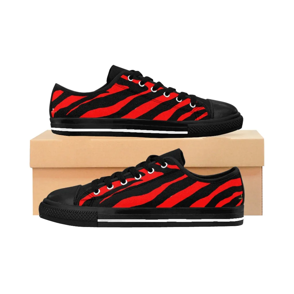 Red Zebra Men's Sneakers, Best Zebra Stripe Sexy Animal Print Low Top Shoes(US Size: 7-14)