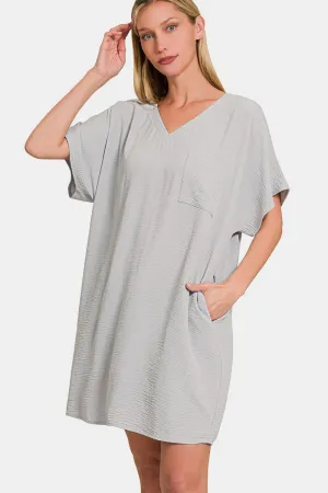 V-Neck Tee Dress with Pockets