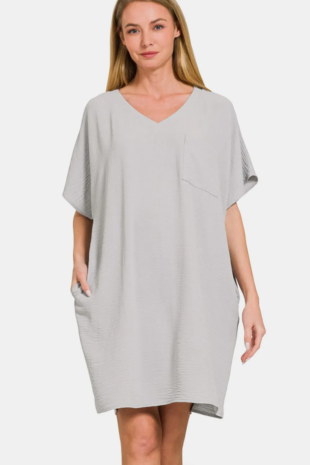 V-Neck Tee Dress with Pockets