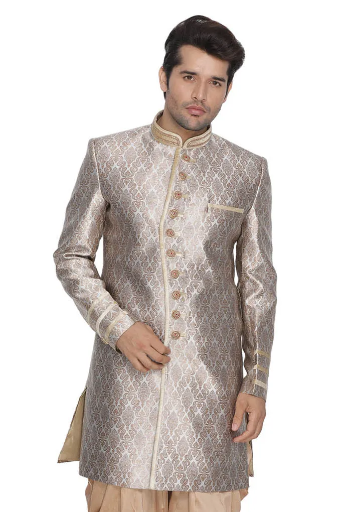 VASTRAMAY Men's Gold Silk Blend Sherwani -Only Top