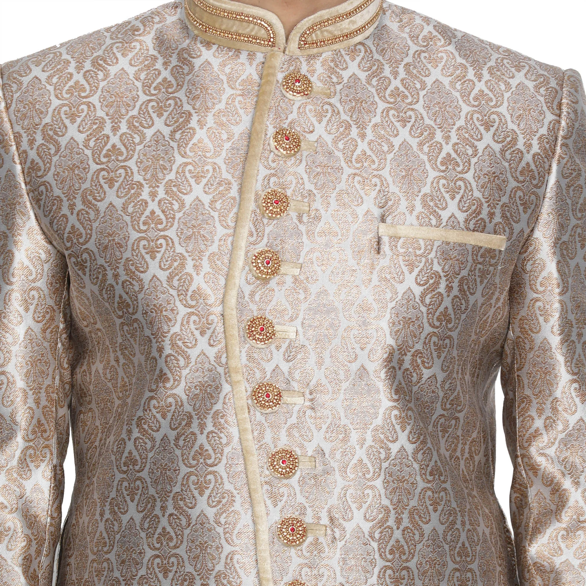 VASTRAMAY Men's Gold Silk Blend Sherwani -Only Top