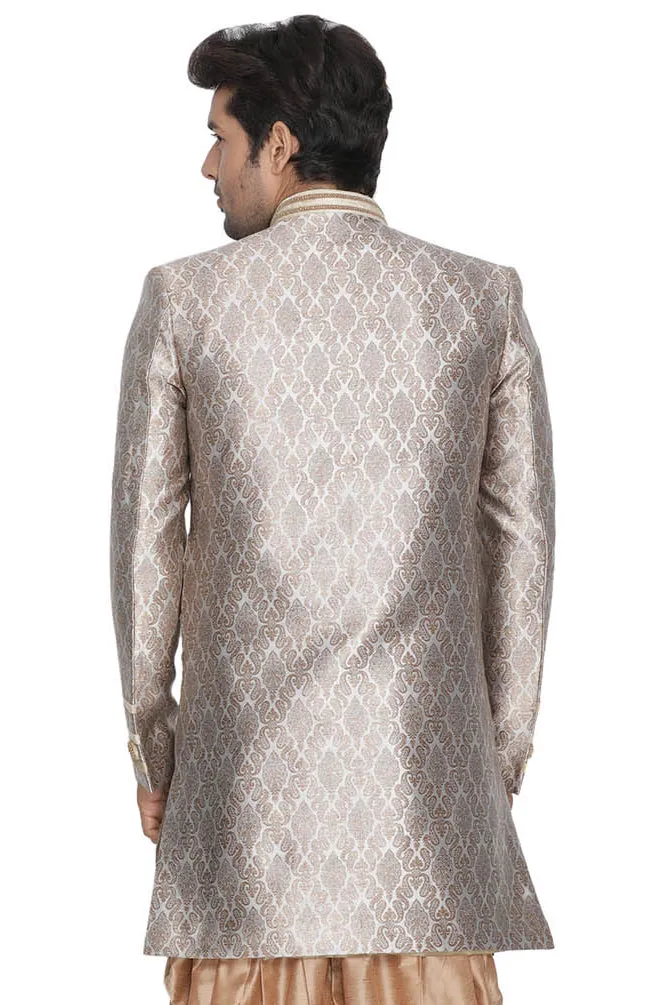 VASTRAMAY Men's Gold Silk Blend Sherwani -Only Top