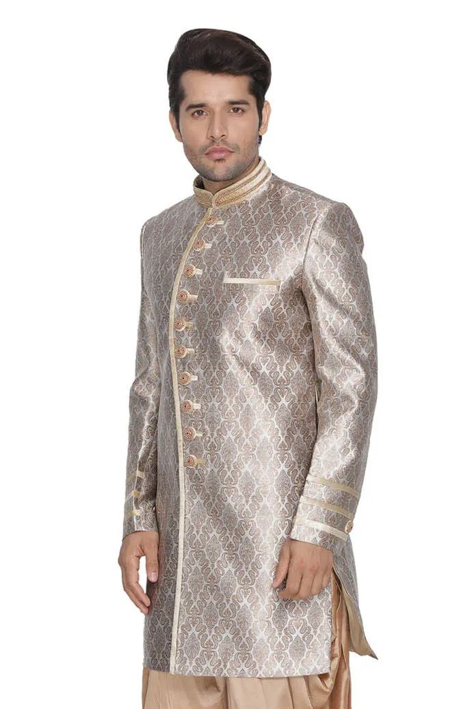 VASTRAMAY Men's Gold Silk Blend Sherwani -Only Top