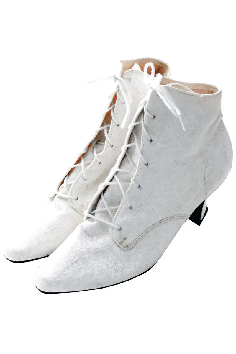 Vintage Victorian Style white jacquard wedding boots 8B