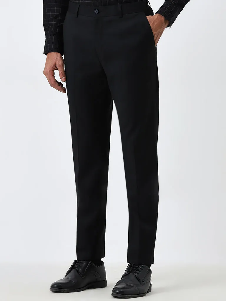 WES Formals Black Slim Fit Mid-Rise Trousers