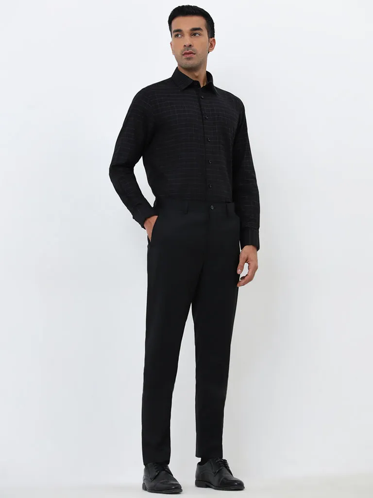 WES Formals Black Slim Fit Mid-Rise Trousers