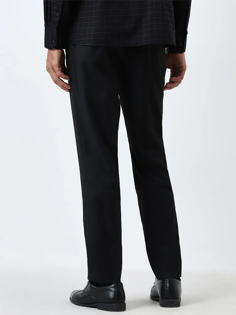 WES Formals Black Slim Fit Mid-Rise Trousers