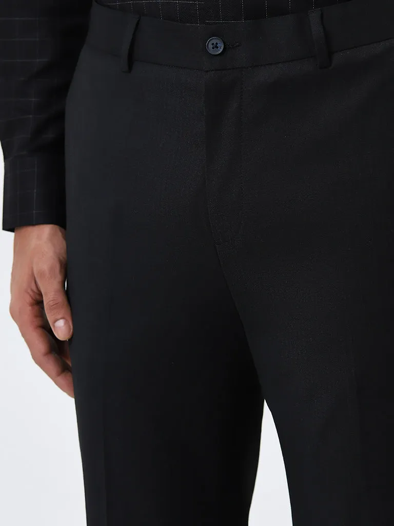 WES Formals Black Slim Fit Mid-Rise Trousers