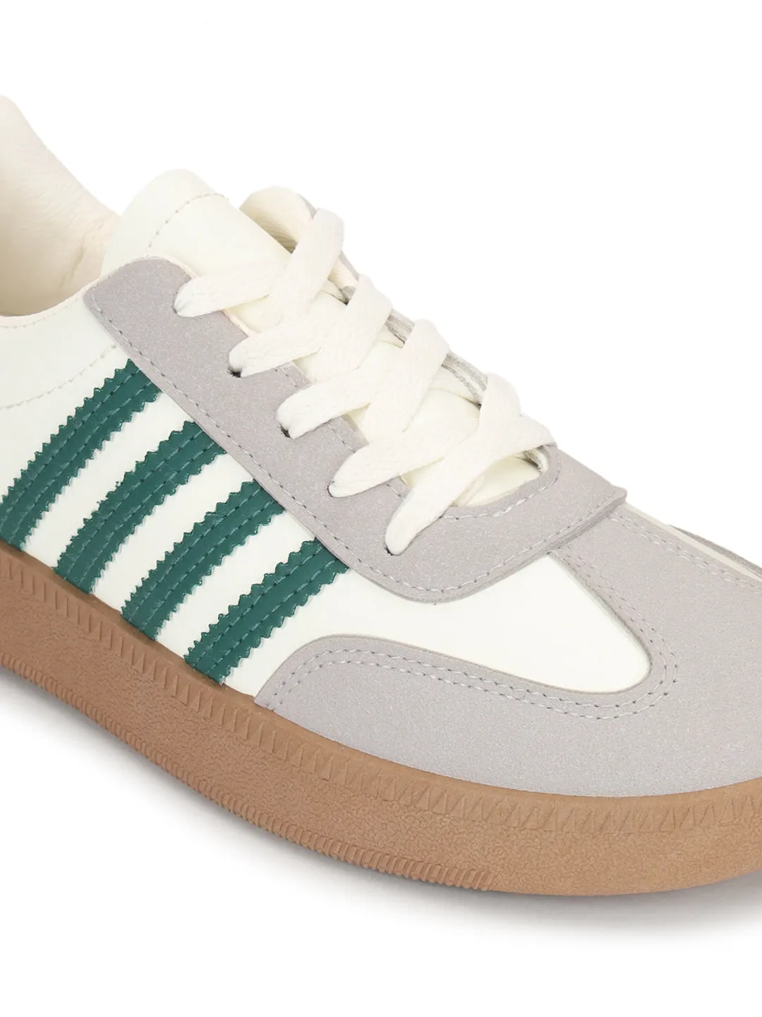 White Green PU Stylish Lace-Up Sneakers (TC-RS3654-WHTGRN)