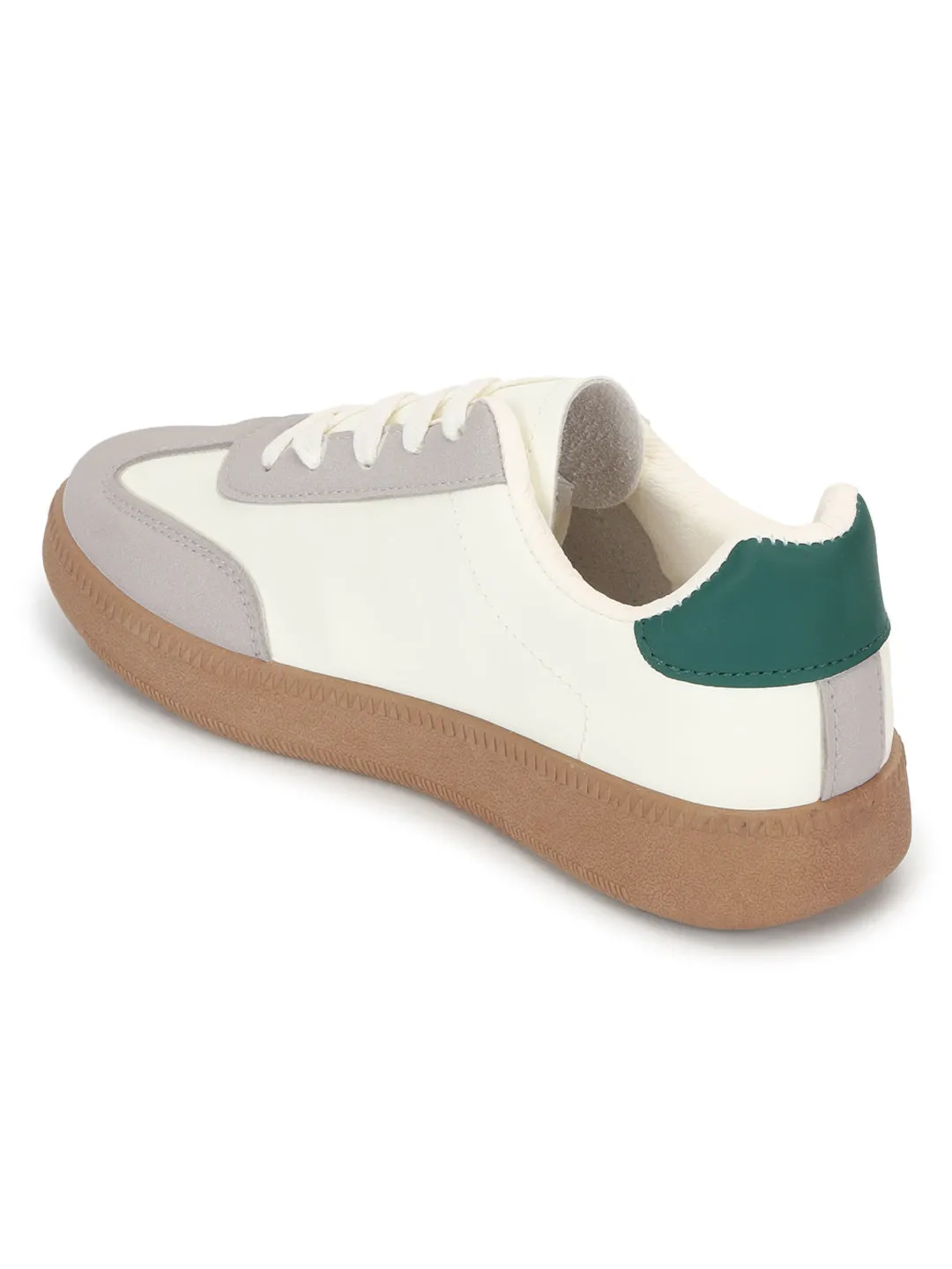 White Green PU Stylish Lace-Up Sneakers (TC-RS3654-WHTGRN)