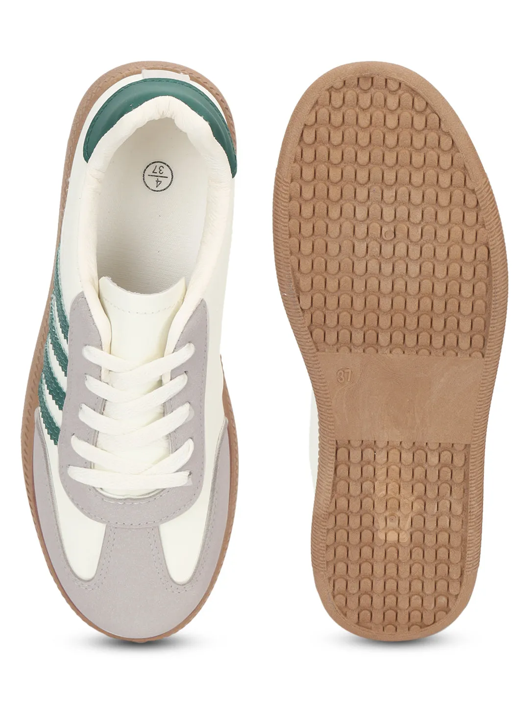 White Green PU Stylish Lace-Up Sneakers (TC-RS3654-WHTGRN)