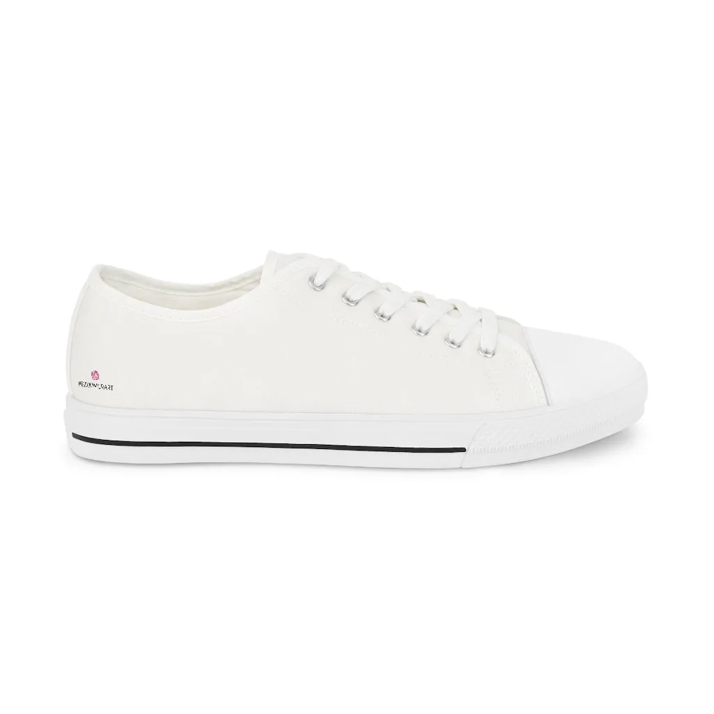 White Solid Color Men's Shoes, Best Men's Low Top Sneakers, Modern Must Have Essential Solid Color Tennis Shoes For Men