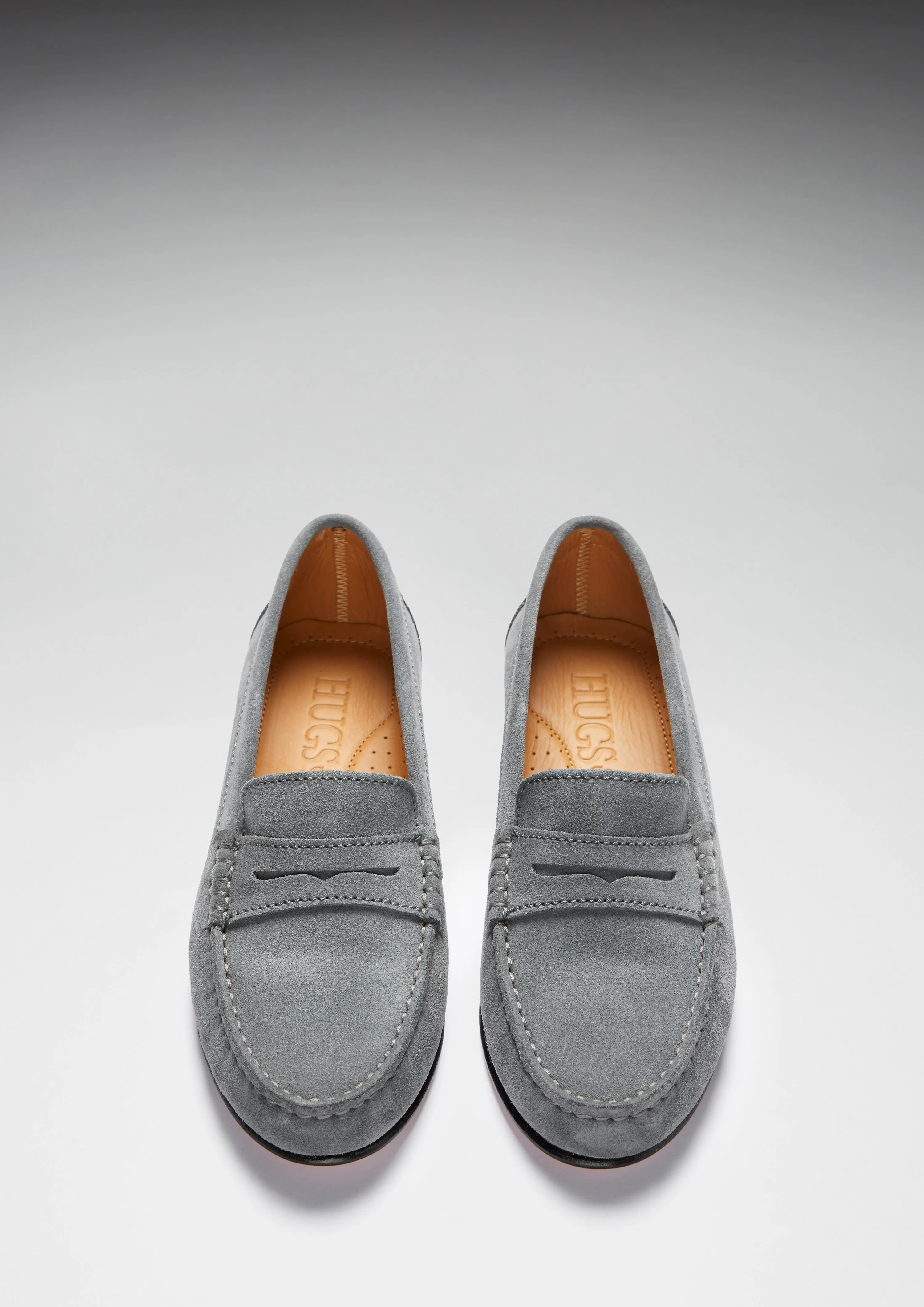 Women's Penny Loafers Leather Sole, slate grey suede