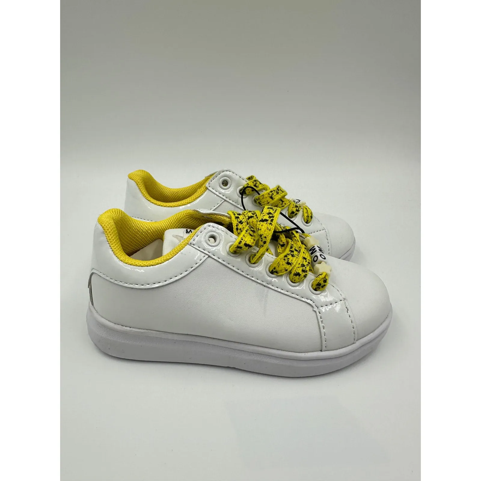 Youth/Toddler Size 11 White Leather Fashion Sneakers with Yellow Accents